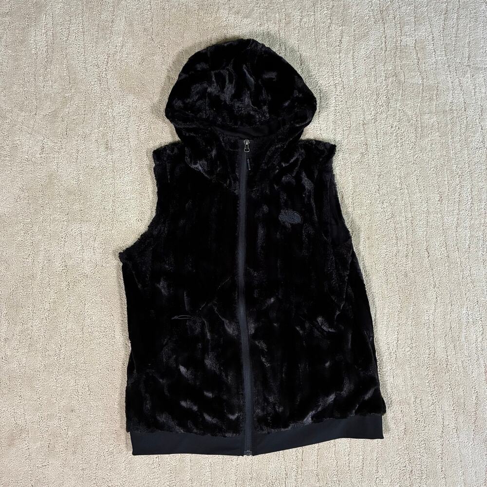 The North Face Women L Black Faux Fur Furlander Hooded Vest Outerwear Gorpcore